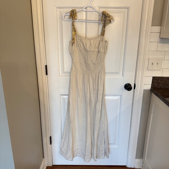 Free People Santorini Ecru Linen Maxi Dress with Ribbon Tie Straps 45097 - Picture 4 of 13